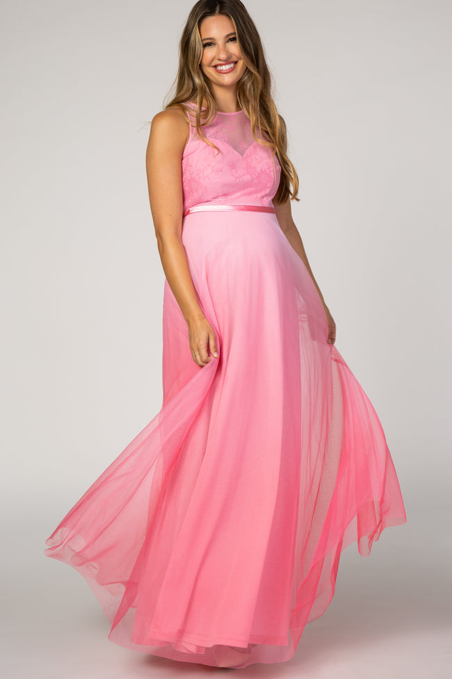 Pink Tulle Ombre Mesh Maternity Evening ...